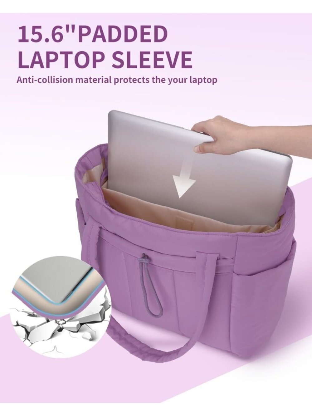 Women 09-purple Tote Bag with Cup Holder Laptop Sleeve Travel Work Bag - Picture 5 of 6